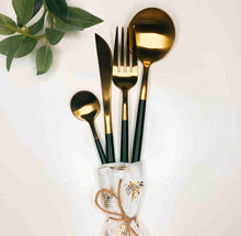 Load image into Gallery viewer, Noir &amp; Gold Cutlery Set
