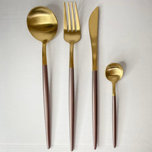 Load image into Gallery viewer, Mocha &amp; Gold Cutlery Set
