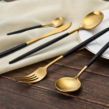 Load image into Gallery viewer, Noir &amp; Gold Cutlery Set

